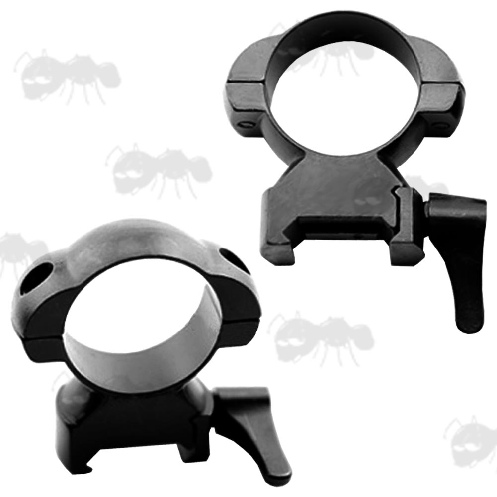 High Profile 30mm Diameter Steel Scope Rings with Lever Lock for Weaver Rails
