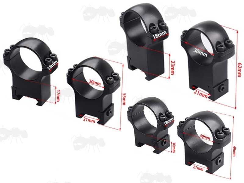 Range of Double Clamped Height Profile 30mm Steel Scope Rings with for Weaver Rails