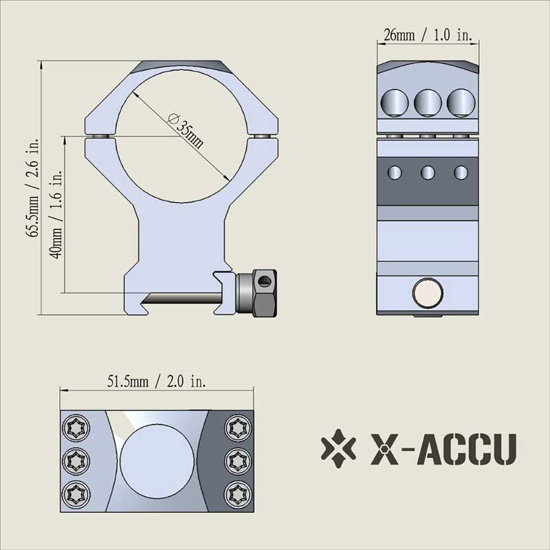 High-Profile Pair of Tactical X Accu Picatinny 35mm Diameter Scope Rings
