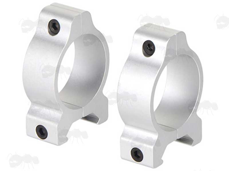 Low-Profile Vertical Split 30mm Scope Ring Mounts for Weaver / Picatinny Rails in Silver Anodised Finish