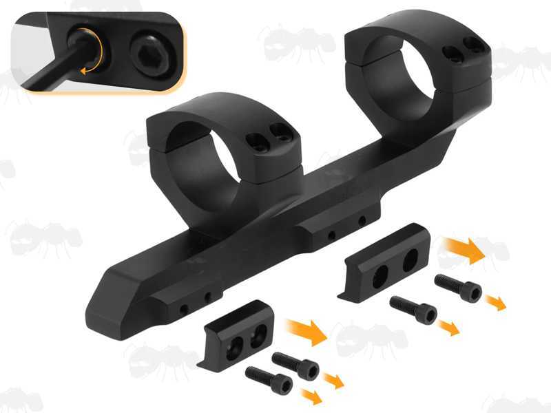 20MOA High-Profile Double Clamped 30mm Scope Rings One Piece Mount for Weaver / Picatinny Rails, Shown with Clamping Plates Being Fitted