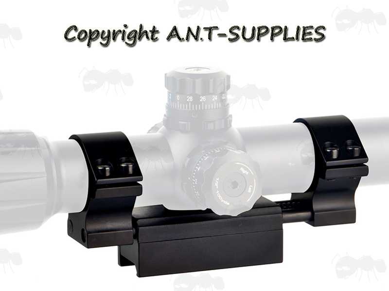 Scope Shown Fitted to a One Piece Scope Mount with Recoil-Damper Spring System for Weaver / Picatinny Rails