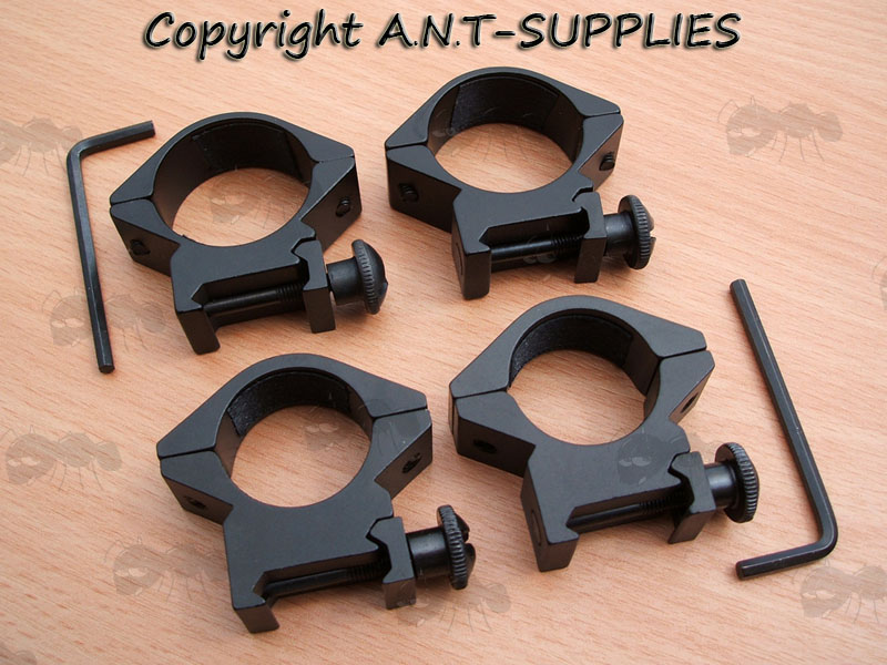 Pair of Low Profile Weaver / Picatinny Rail Mount Rings for 25mm and 30mm Scope Tubes