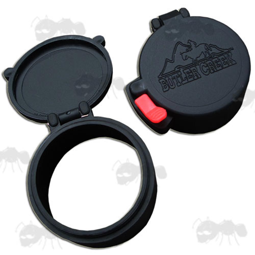 Pair of Small Butler Creek Flip-up Eye Lens and Objective Len Caps