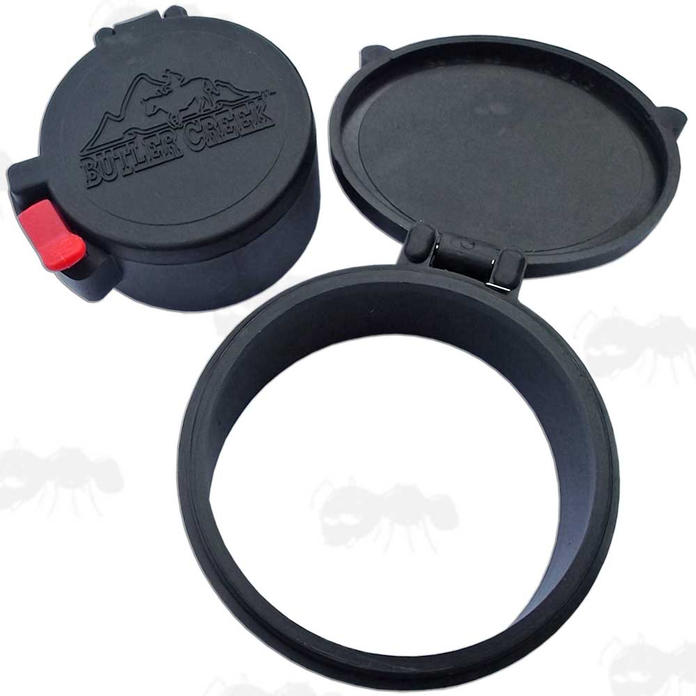 Pair of Large Butler Creek Flip-up Eye Lens and Objective Len Caps