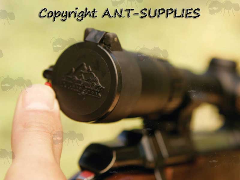 Rifle Scope with Butler Creek Flip-up Eye Lens Cap in Use
