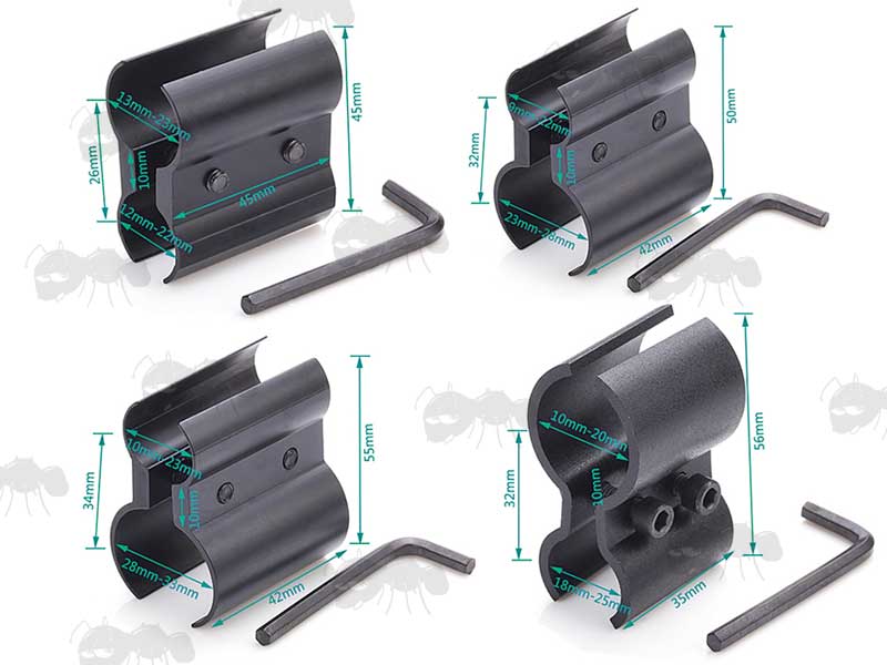 Four Styles of Metal Scope Tube Clamp Mounts