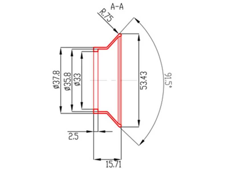 Specifications Diagram of the Low Profile PVS Night Vision Sight Black Rubber Eyepiece with 33mm Diameter Fitting