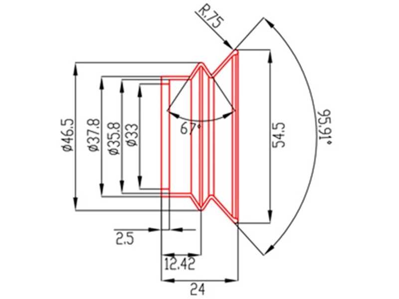 Specifications Diagram of the Mid Profile PVS Night Vision Sight Black Rubber Eyepiece with 33mm Diameter Fitting