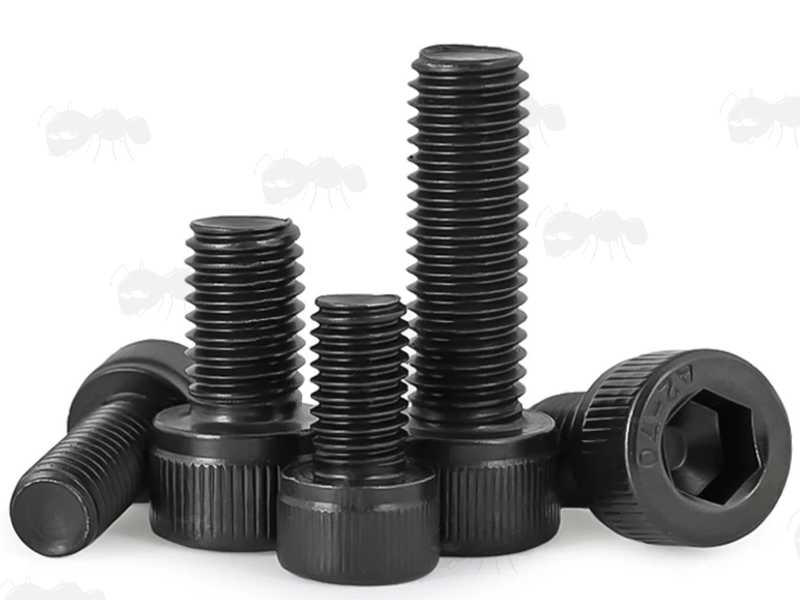 Five Metric Thread Replacement Scope Rail / Mount Screws with 2.5mm Hex Heads, Stainless Steel with Black Finish