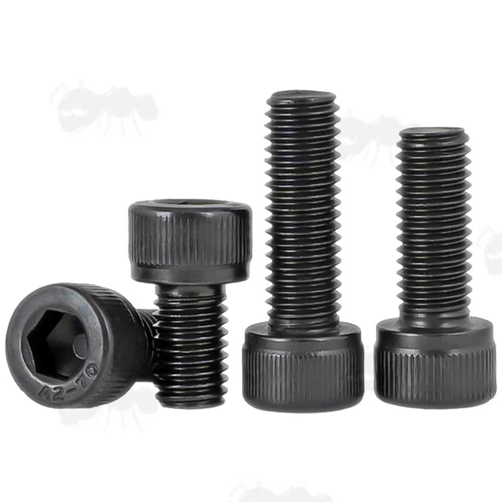 Pack of Four Metric Thread Replacement Scope Rail / Mount Screws with 2.5mm Hex Heads, Stainless Steel with Black Finish