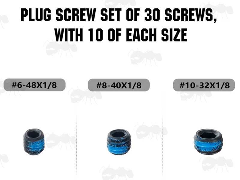 #6-48x1/8, #8x20x1/8 AND #10-32x1/8 Scope Rail / Mount Hole Plug Screws with Hex Heads