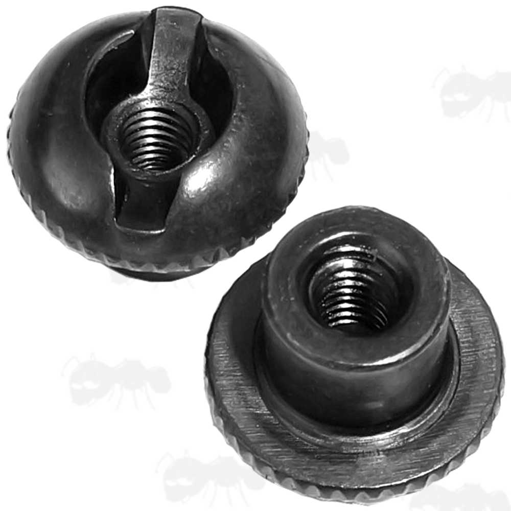 Pair of Black Finished M4.0 Thread Ribbed Grip Curved Thumbscrew Nuts
