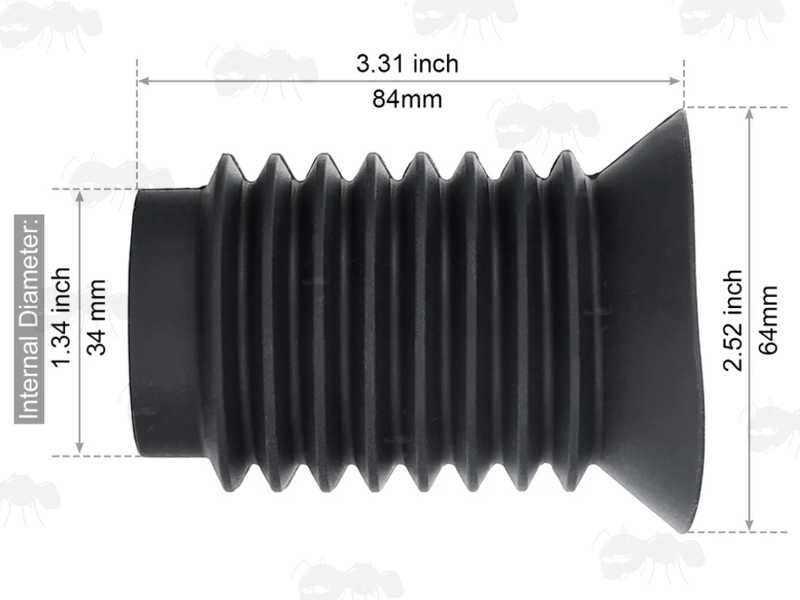 Dimensions of The Pro-Flex Black Rubber Concertina Recoil Absorbing Rifle Scope Eyepiece with 34mm Fitting