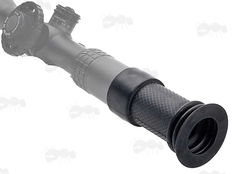 38mm Diameter Fitting Black Rubber Rifle Scope Eyepiece Extender Shown Fitted to a Scope