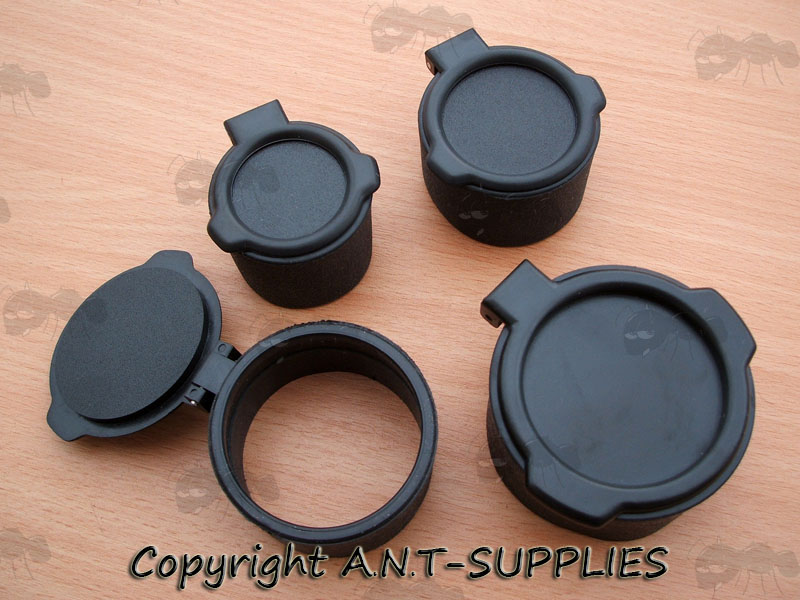 Two Pairs of Black Flip-Up Lens Cover for Telescopic Rifle Scopes