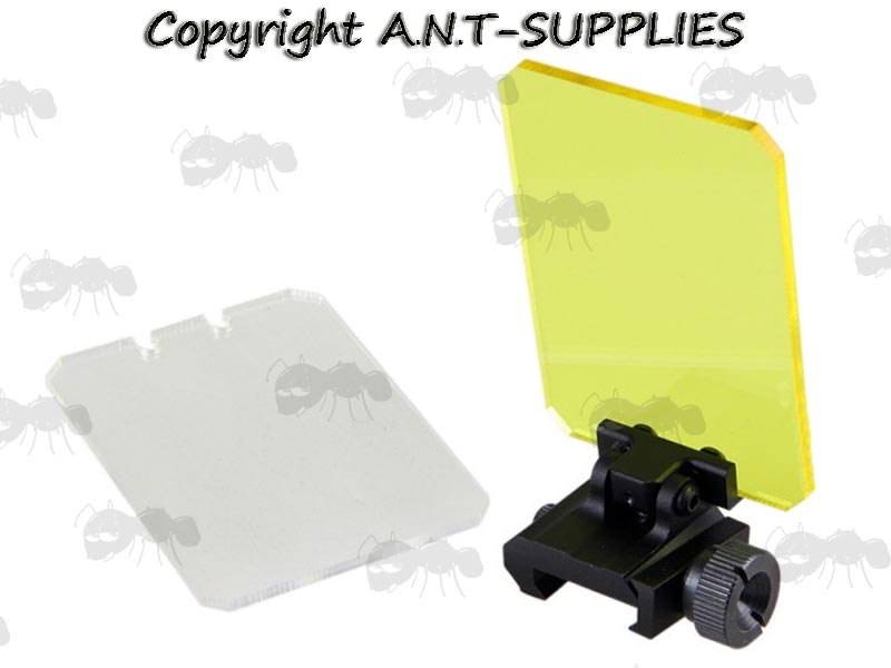 Black Rail Mount with Rectangular Clear Screen Sight Lens Protector Shield and Spare Amber Lens