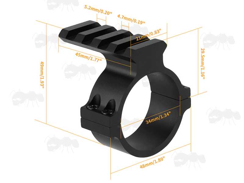 Dimensions of The 34mm Scope Tube Accessory Rail Ring Mount