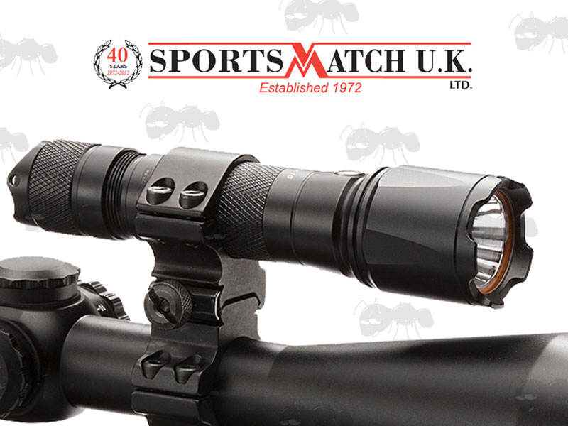 SportsMatch U.K. Torch to Scope Mount TM3 with Two 25mm Diameter Rings Fitted to Torch and Scope Tube Body