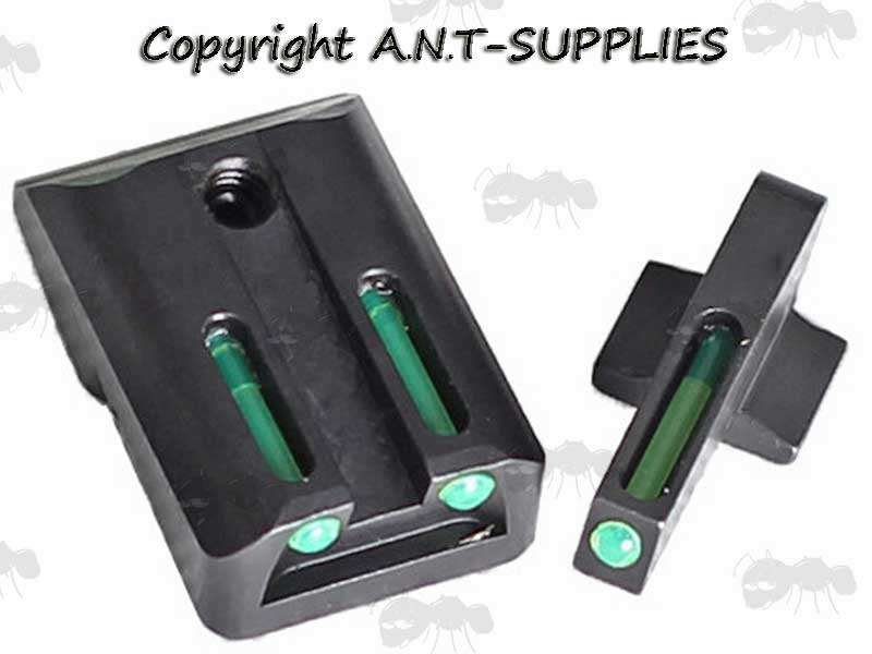 Front and Rear Green Fiber Optic Gun Sight Set for 1911 Pistols