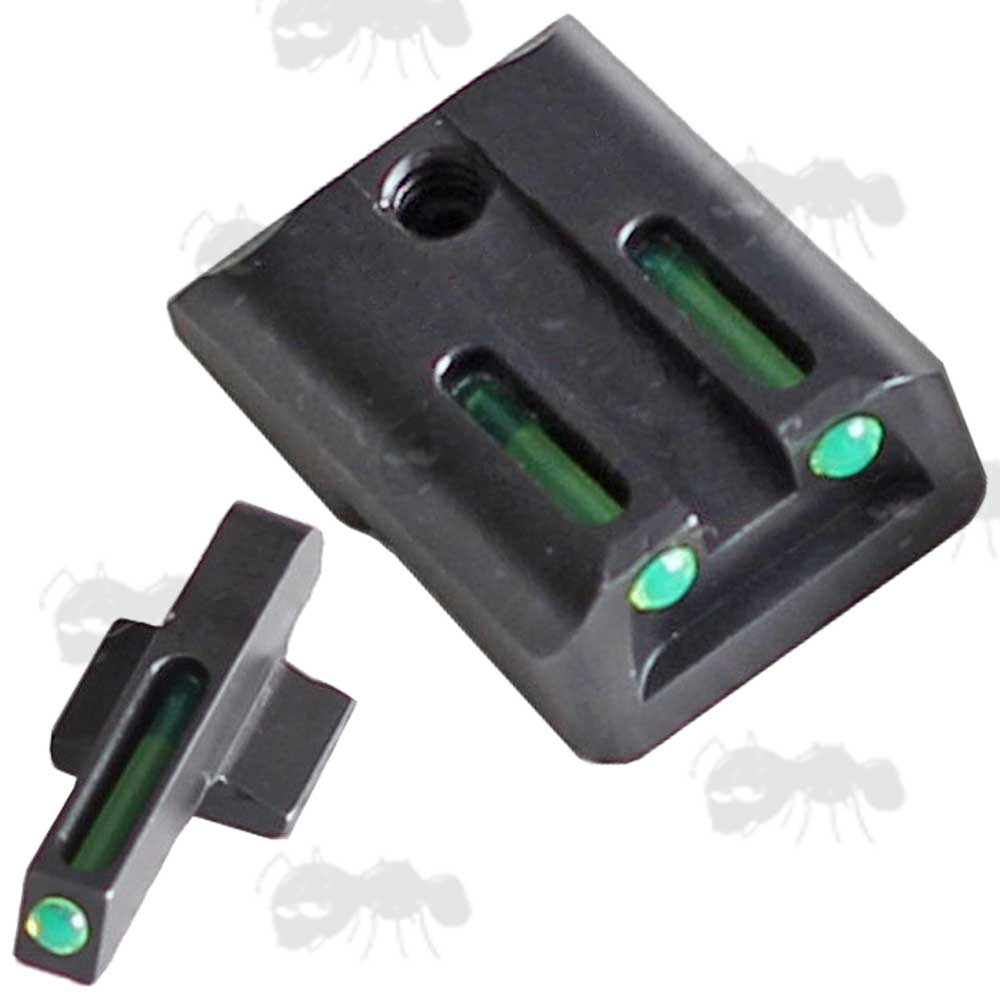 Front and Rear Green Fiber Optic Gun Sight Set for 1911 Pistols