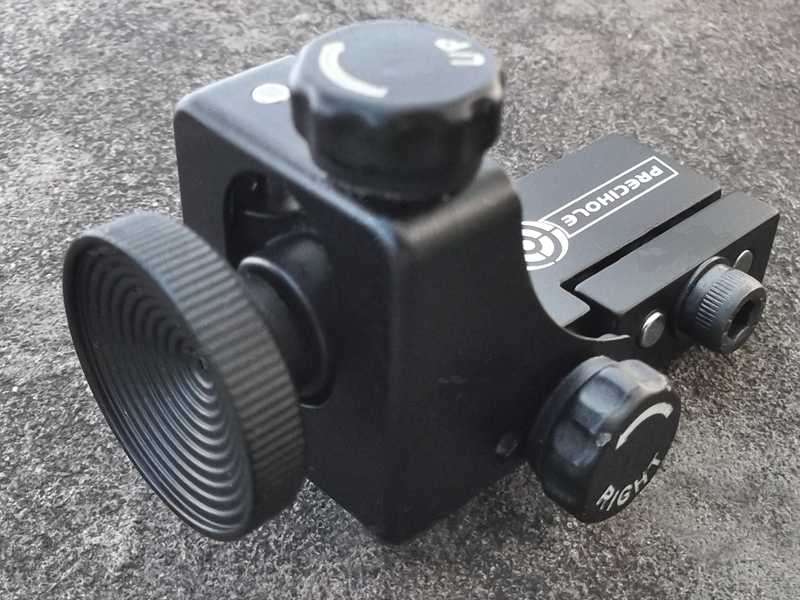 Front Eyepiece View of The Air Arms Black Compact Diopter Rear Sight Mounted on a Black Air Rifle