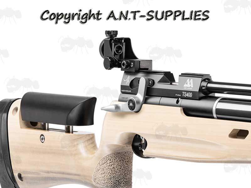 Air Arms Black Compact Diopter Rear Sight Mounted on a TS400 Target Rifle Dovetail Sight Rail
