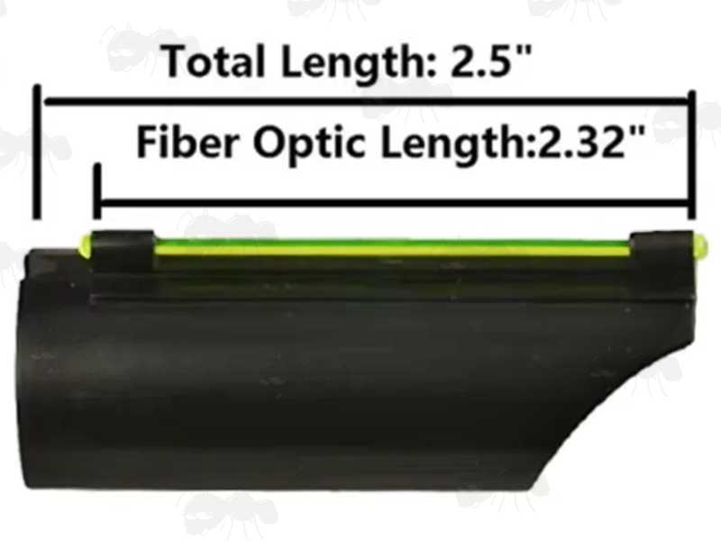 Side View Showing The Dimensions of The Plain Shotgun Barrel Fibre Optic Sight with Long Green Fiber