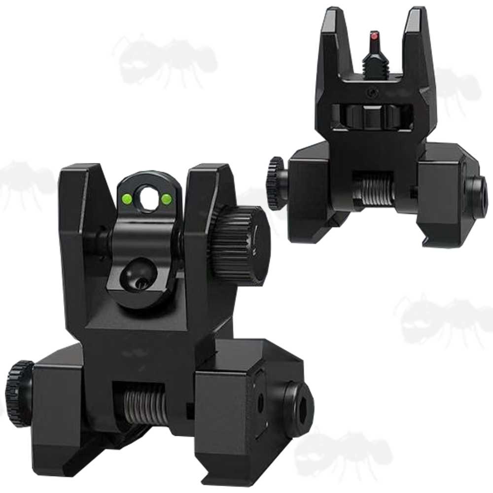 Pair of Front and Rear Black Aluminium Folding High-Visibility Rifle Rail Fitting Backup Manual Sights with Red and Green Dots