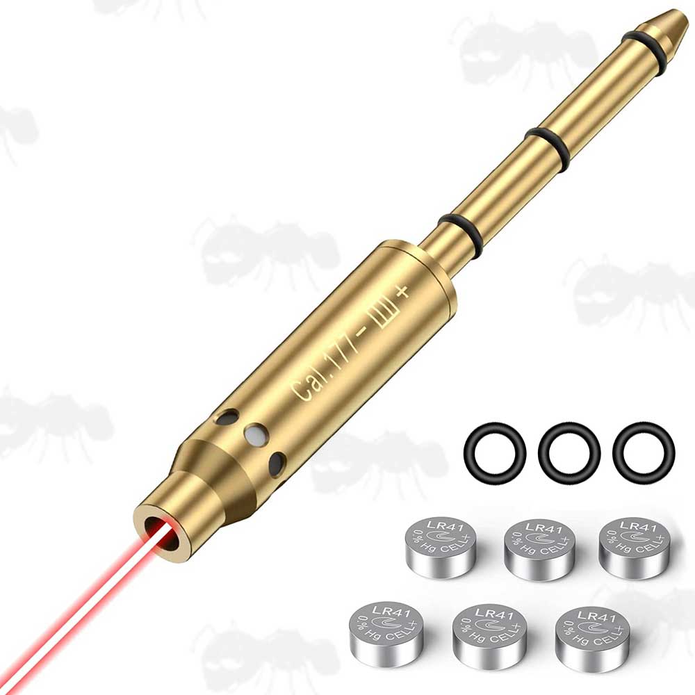 Brass .177 Calibre Rifle Barrel Muzzle Fitting Laser BoreSighter with Spare Black Rubber O-Rings and Button Cell Batteries