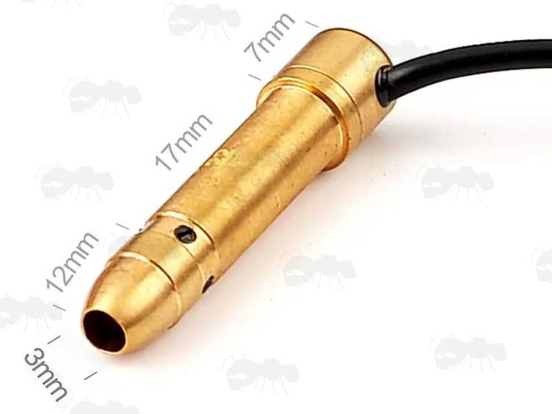 Close-Up View of The .22 Brass Laser Cartridge Chamber Fitting Laser Boresighter with Battery Box