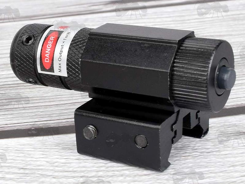 Rear View of The Compact Black Aluminium Cylindrical Gun Rail Mounted Red Laser Sight
