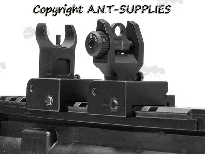 Front and Read Compact Design Folding Iron Sights On Rifle Rail Base