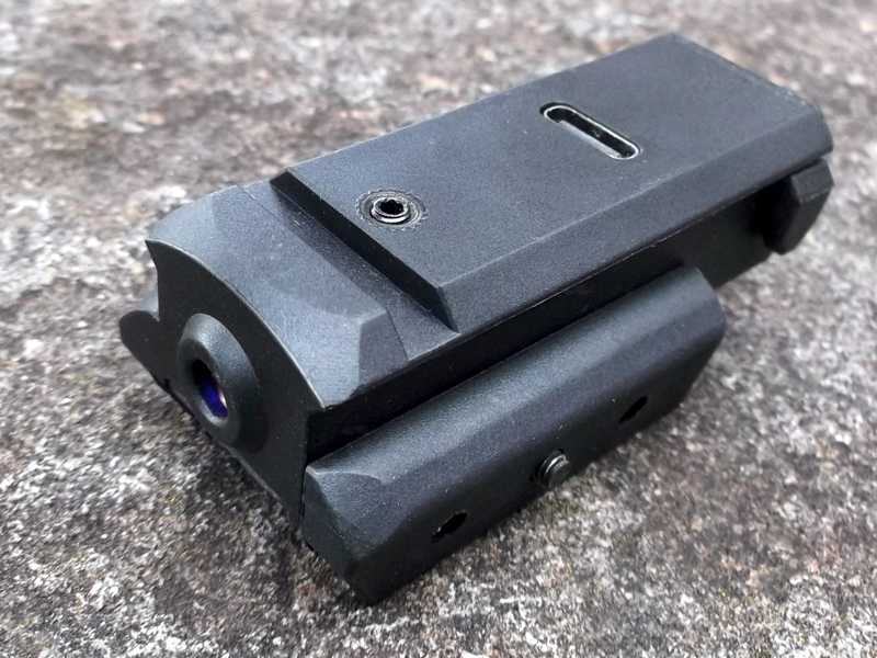 USB-C Rechargeable Low-Profile Black Polymer Gun Rail Mount Blue Laser Sight with Sideways Ambidextrous Stubby Power Switch