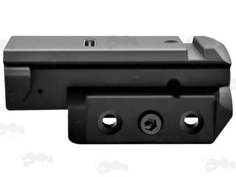 Side Profile View of The USB-C Rechargeable Low-Profile Black Aluminium Gun Rail Mount Red Laser Sight