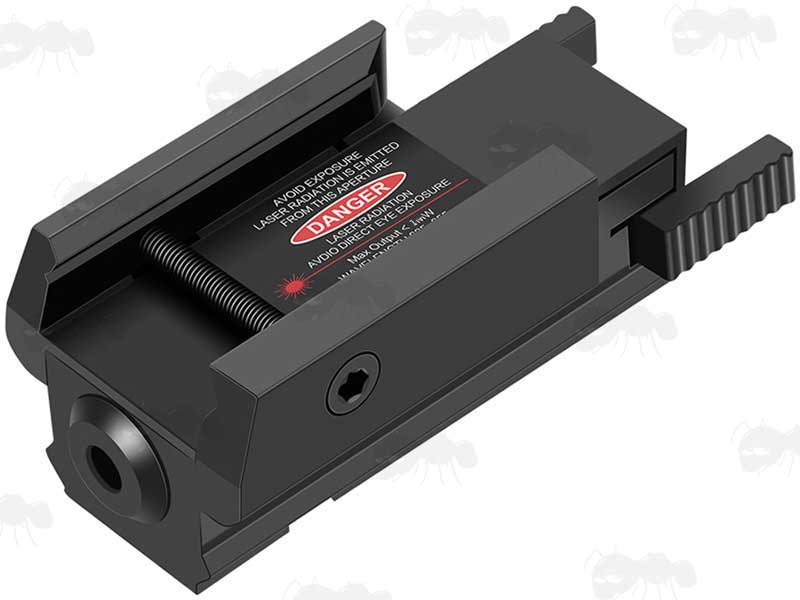 Base View of The Rail Mount on The USB Rechargeable Low-Profile Black Aluminium Gun Rail Mount Red Laser Sight