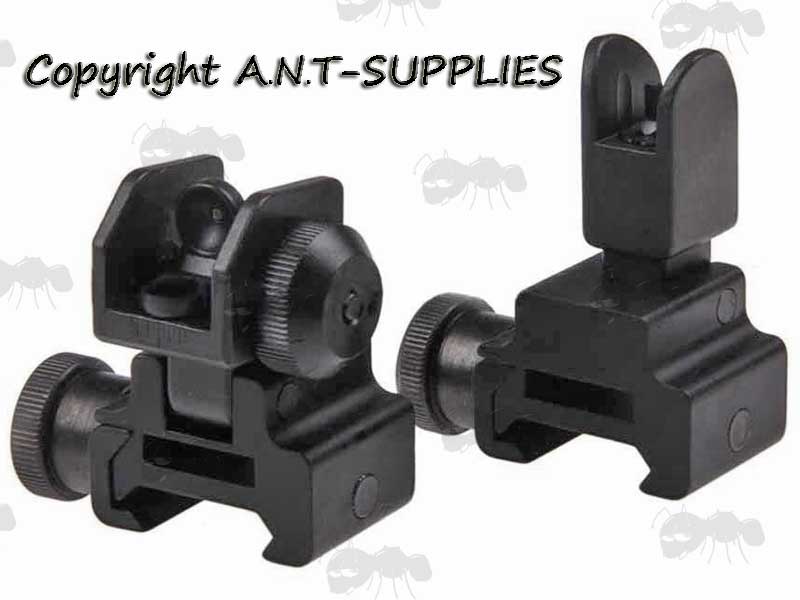 Pair of Black Airsoft CQB M4 Front and Rear Folding Ironsights
