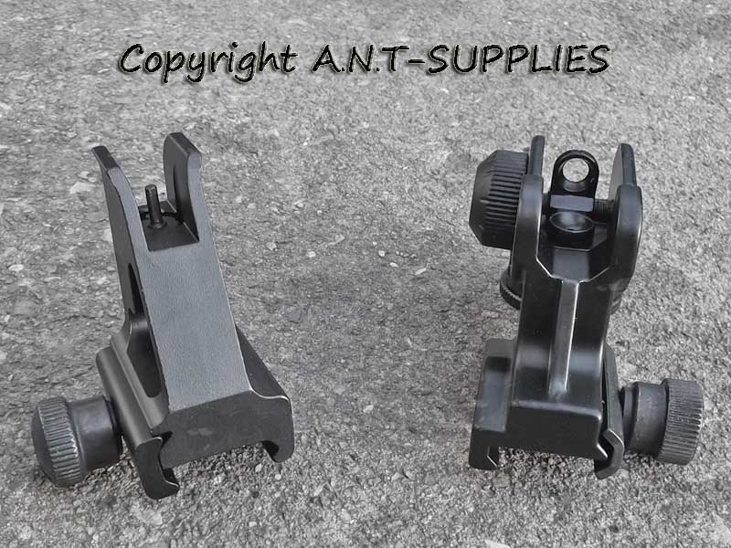 Pair of Black Airsoft CQB M4 Front and Rear Ironsights