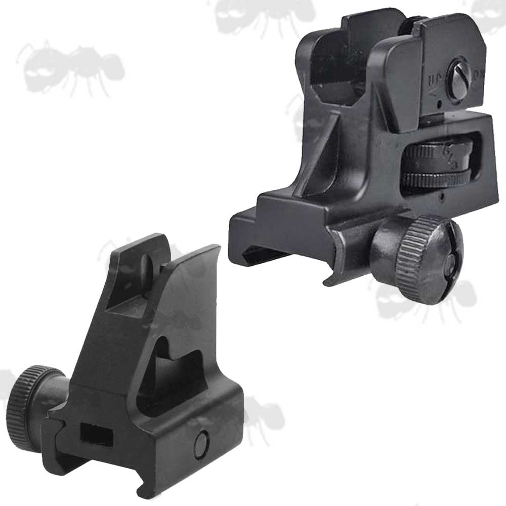 Pair of Black Airsoft CQB M4 Front Low Height and Rear Ironsights