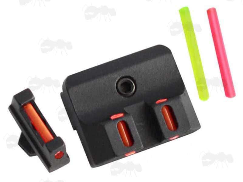 Front and Rear Red Fiber Optic Gun Sight Set For Glock Pistols with Tool and Spare Red and Yellow Fibers