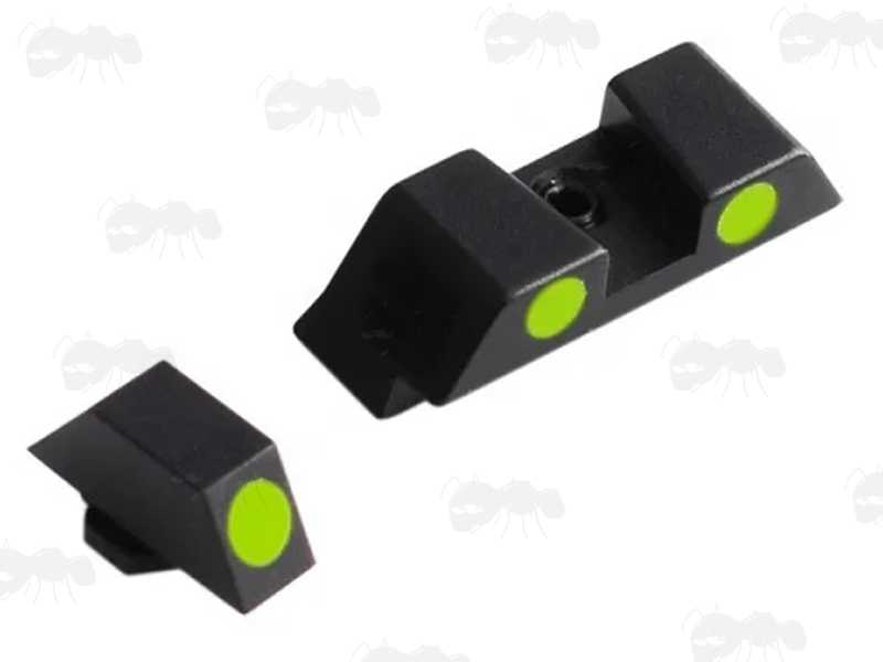 Front and Rear Glock Pistol Ironsights with Glow In The Dark Dots