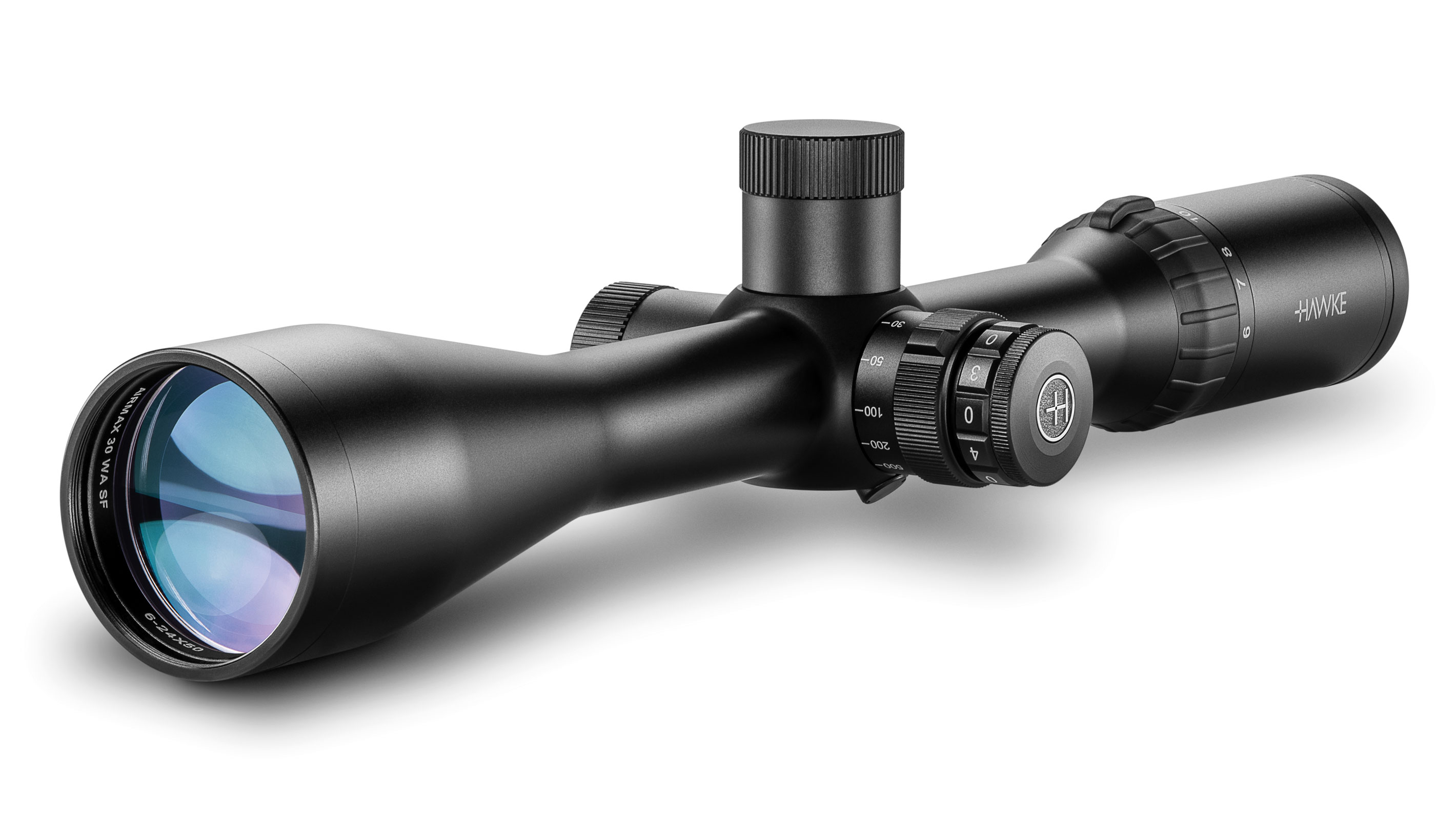 Objective End View Of The Hawke Airmax 30 WA SF 6-24x50 AMX IR Air Rifle Scope