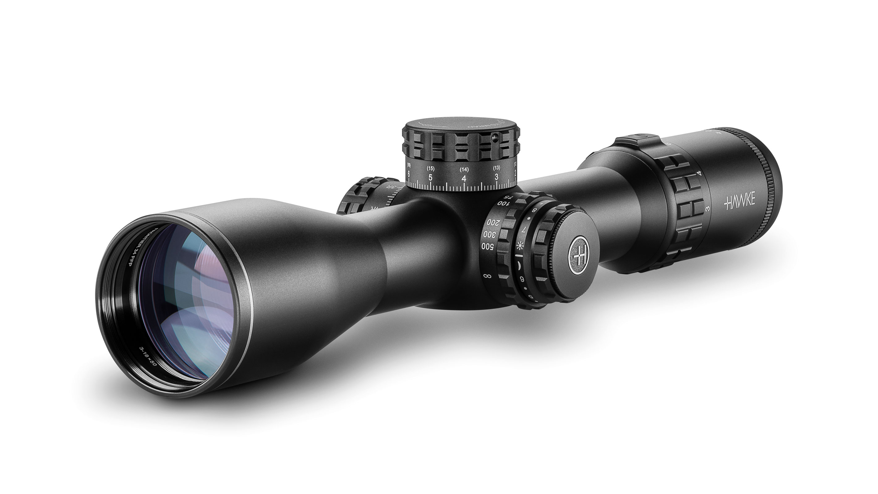Objective End View Of The Hawke Frontier 34 FFP 3-18x50 Mil Pro Ext Rifle Scope