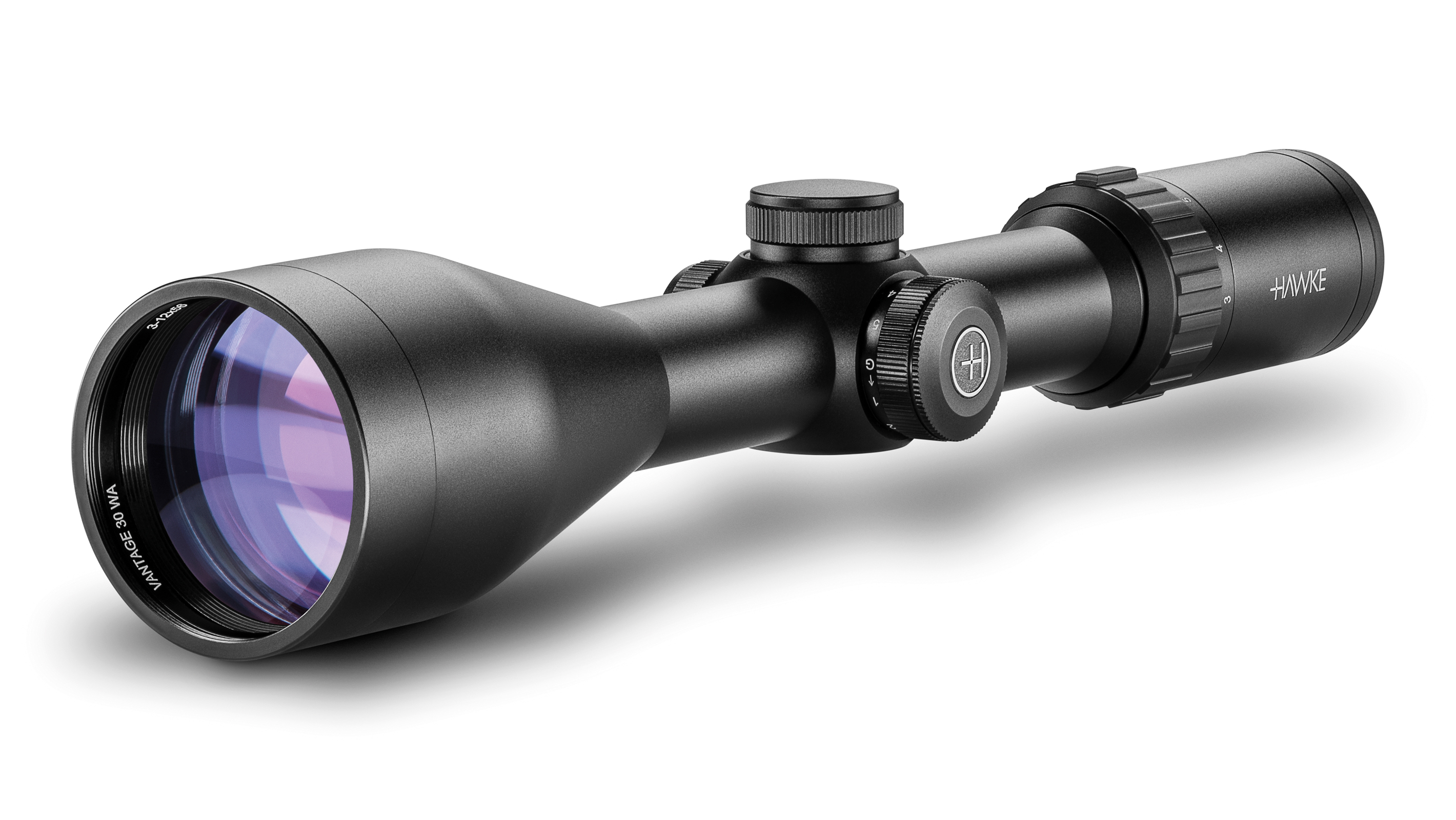 Objective End View Of The Hawke Vantage 30 WA 3-12x56 L4A Dot Rifle Scope