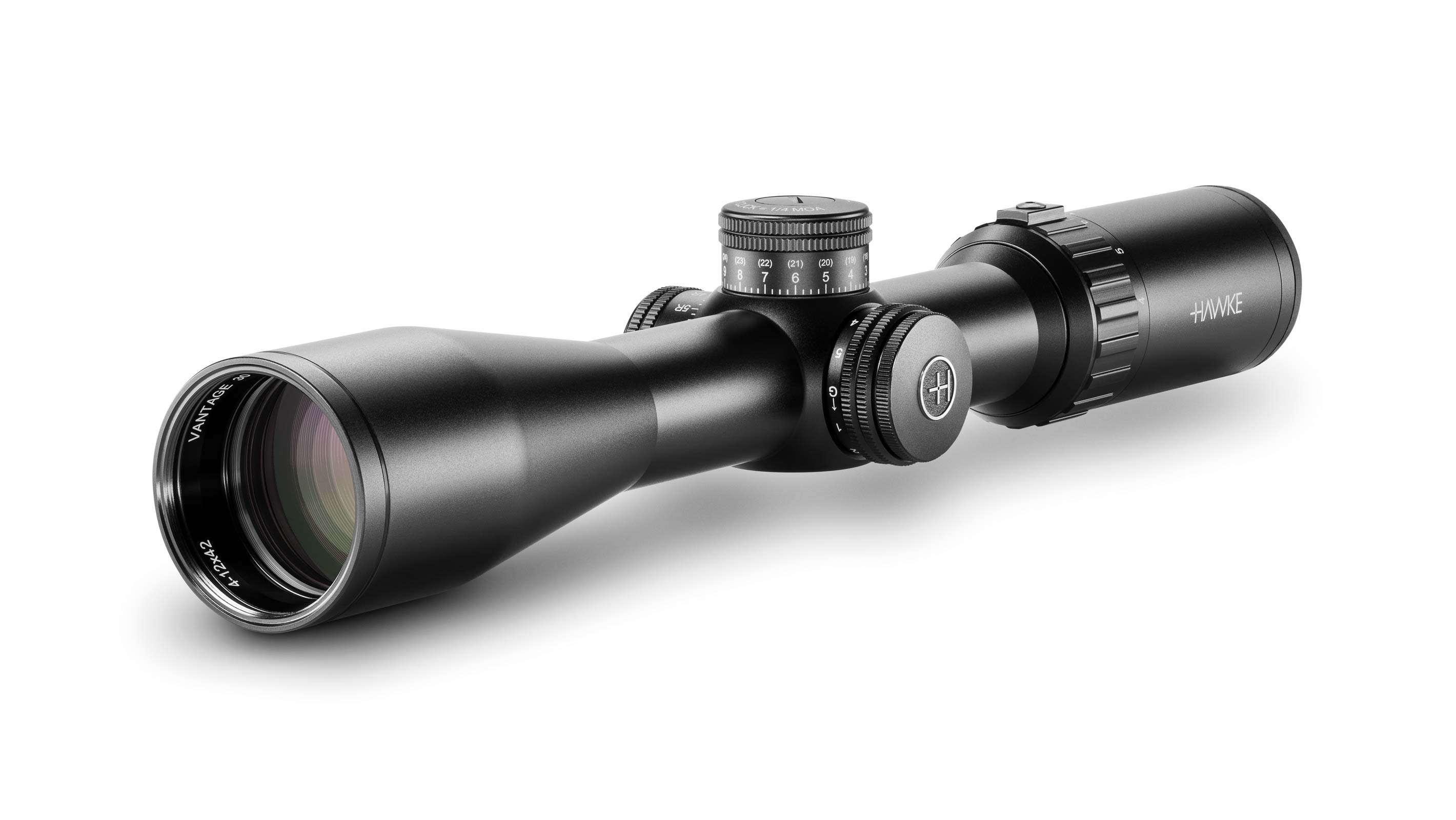 Objective End View Of The Hawke Vantage 30 WA 4-12x42 Creedmoor Marksman Rifle Scope