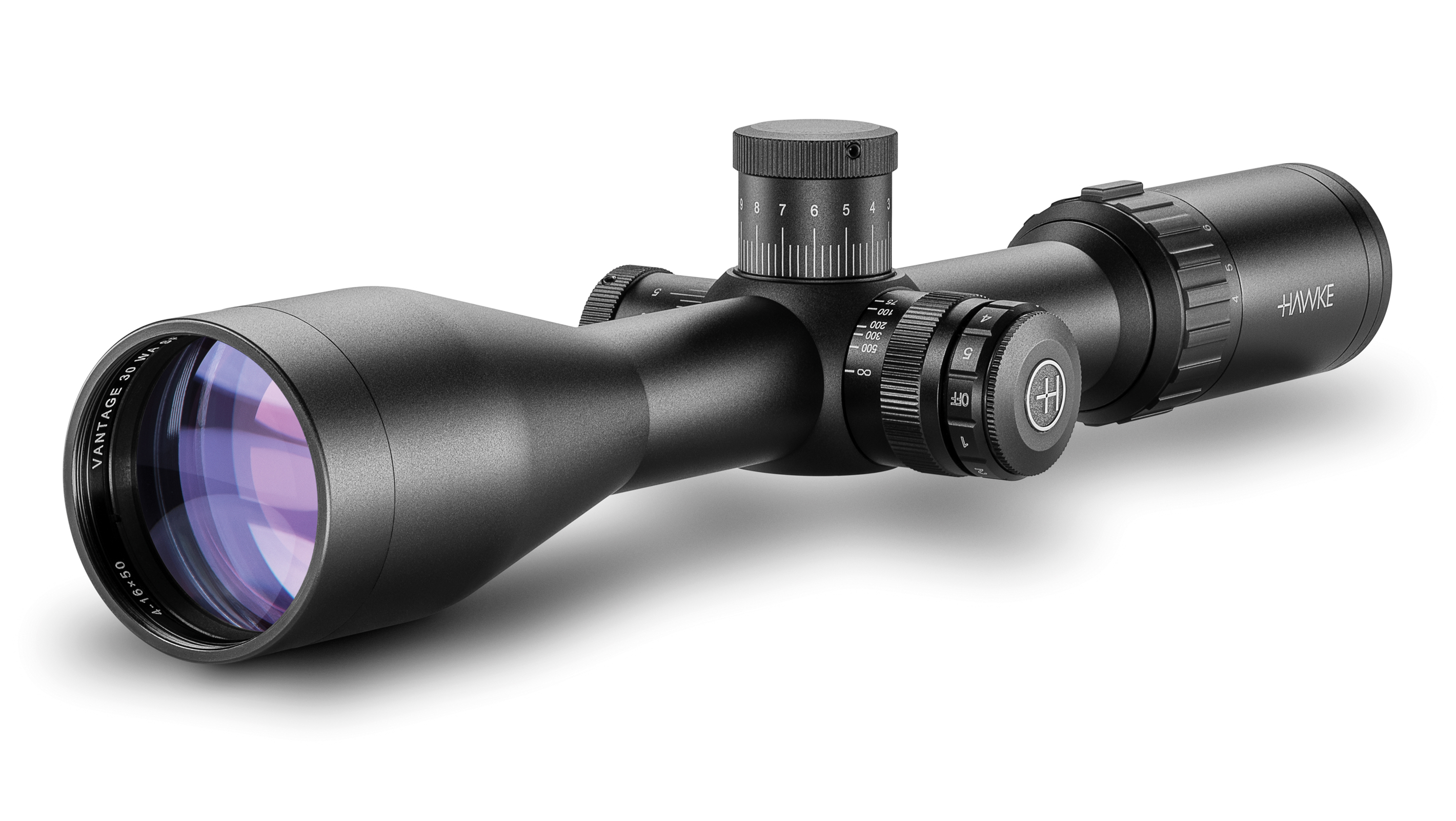 Objective End View Of The Hawke Vantage 30 WA SF IR 4-16x50 Rimfire .22 Subsonic Rifle Scope