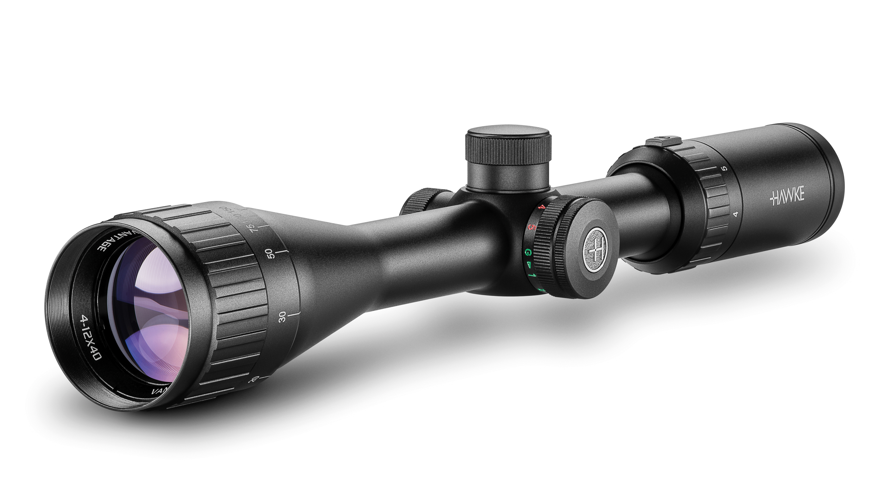 Objective End View Of The Hawke Vantage IR 4-12x40 AO Rimfire .22 WMR Rifle Scope