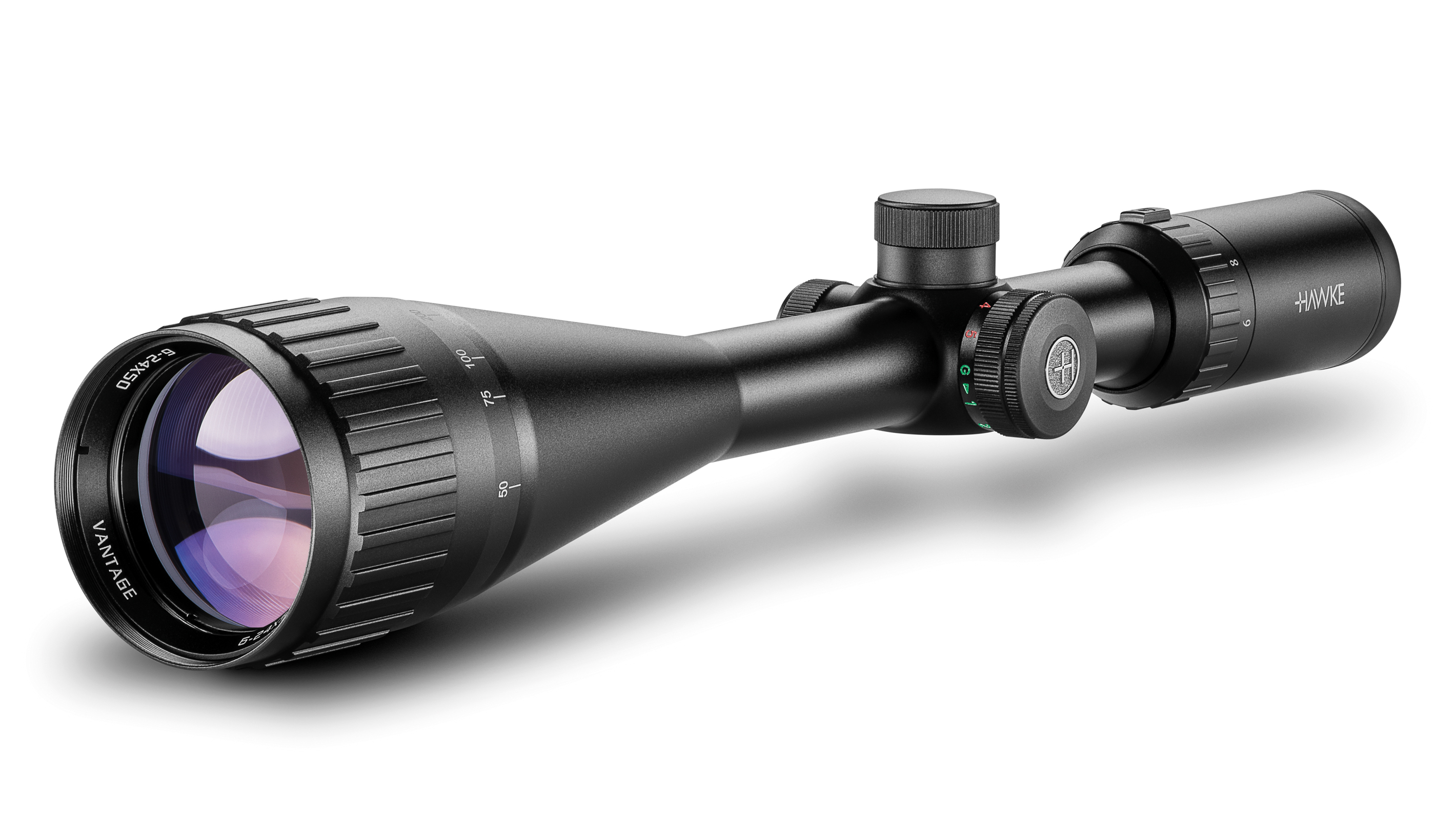 Objective End View Of The Hawke Vantage IR 6-24x50 AO Mil Dot Rifle Scope