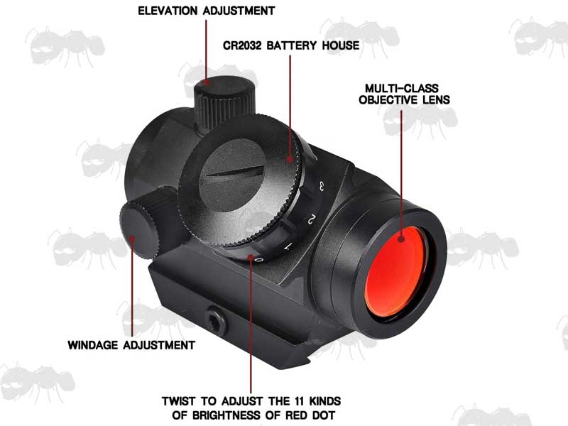 Feature Guide For The AnTac Micro Red Dot Sight with Rubber Bikini Style Lens Covers, On a Weaver / Picatinny Rail