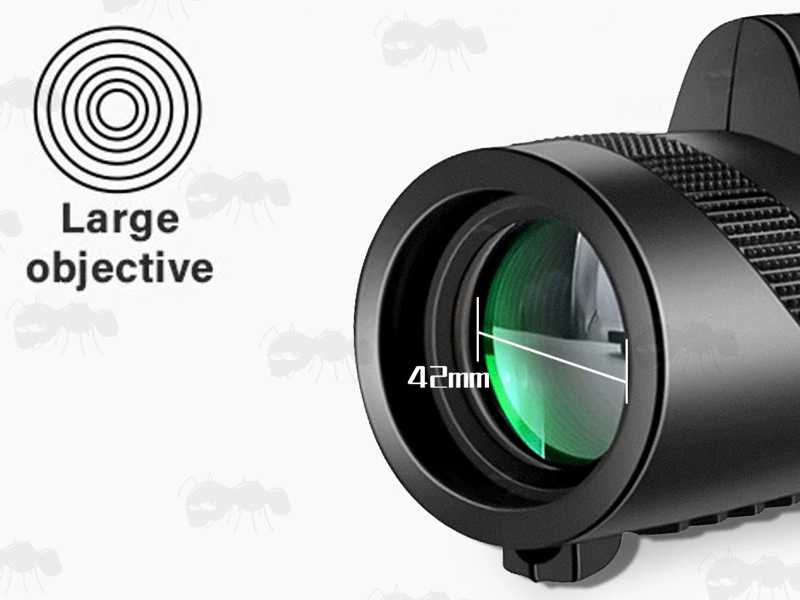 View of The Objective End Lens on The Large 16x Magnification Monocular with 42mm Lens